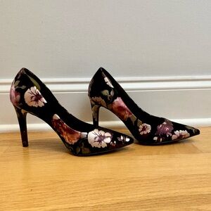 Black and Pink Floral Heels